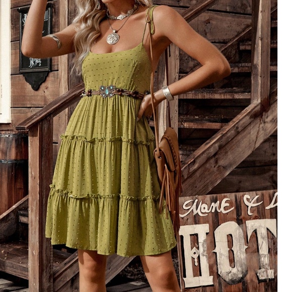 Boho Swiss dot frill trim cami mini dress - Picture 5 of 6